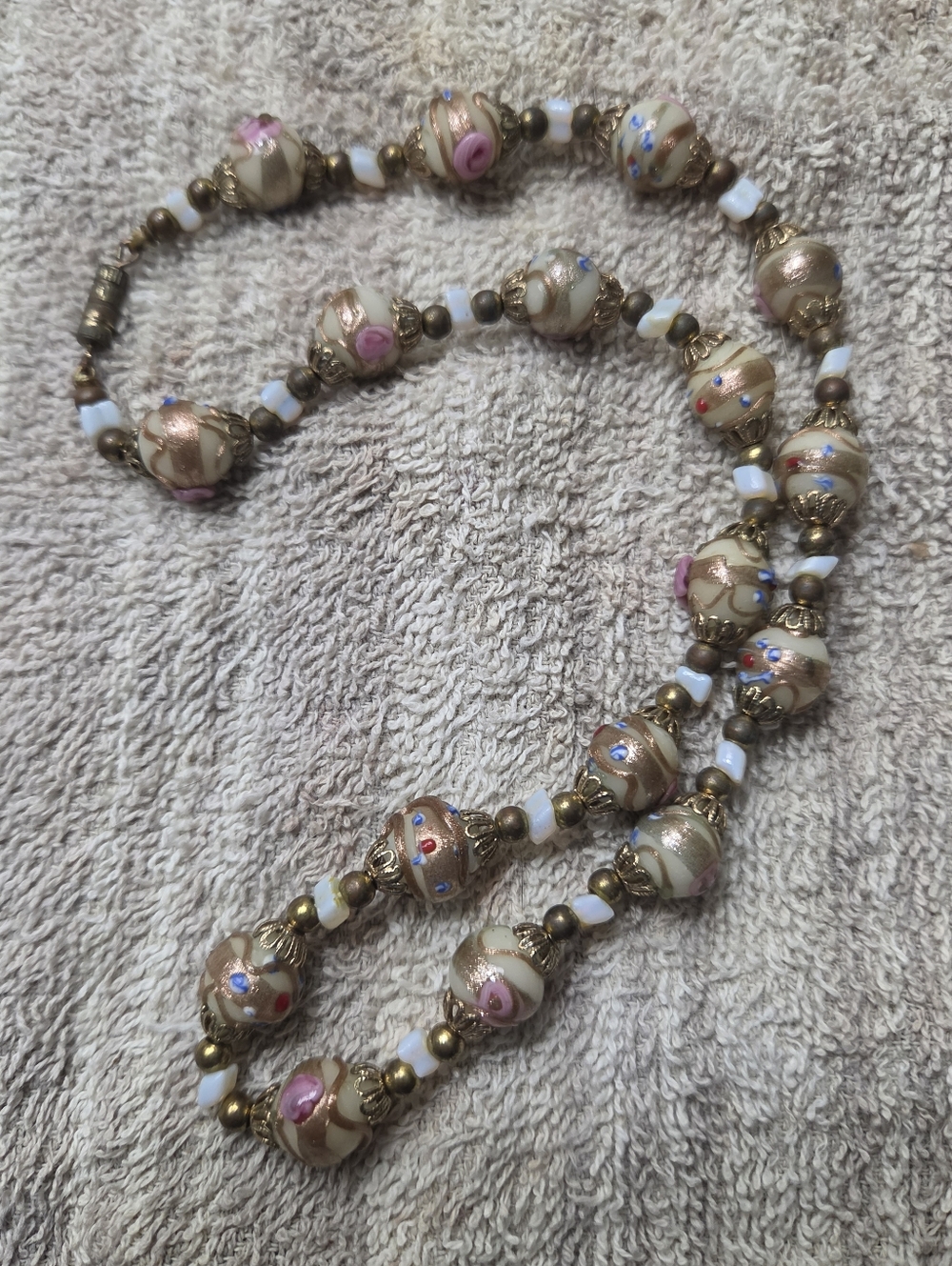 Vintage Murano Glass Wedding Cake Bead Necklace